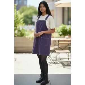 Vintage 90S Y2K Purple Corduroy Jumper Overall Dress Above The Knee Size XL
